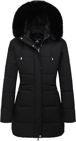 MOERDENG Women's Winter Puffer Coat Thicken Fleece Lined Down Jacket Waterproof Faux Fur Detachable Hooded Parka