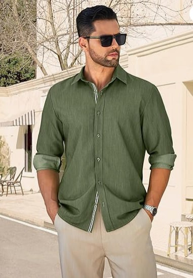 MAPICK Mens Casual Button Down Denim Shirts Long Sleeve Untucked Stretch Wrinkle-Free Dress Shirt